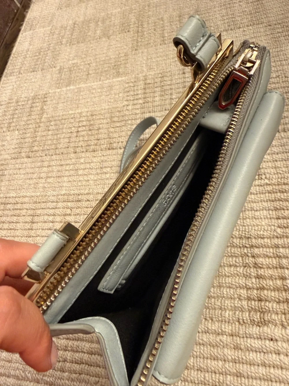 Zara Light Gray Crossbody Bag with Gold Hardware